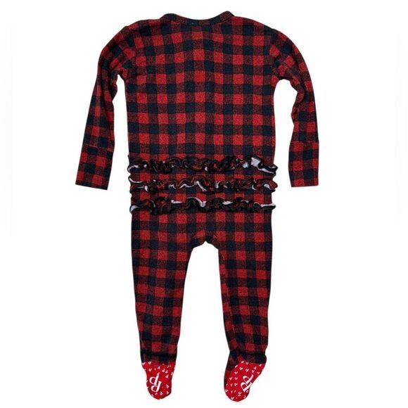 Posh Peanut Red & Black Buffalo Plaid Bamboo  Zipper Footie Sleeper - Picture 2 of 4